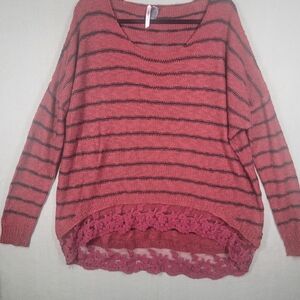 Love By Design Pink Striped V-Neck Sweater
